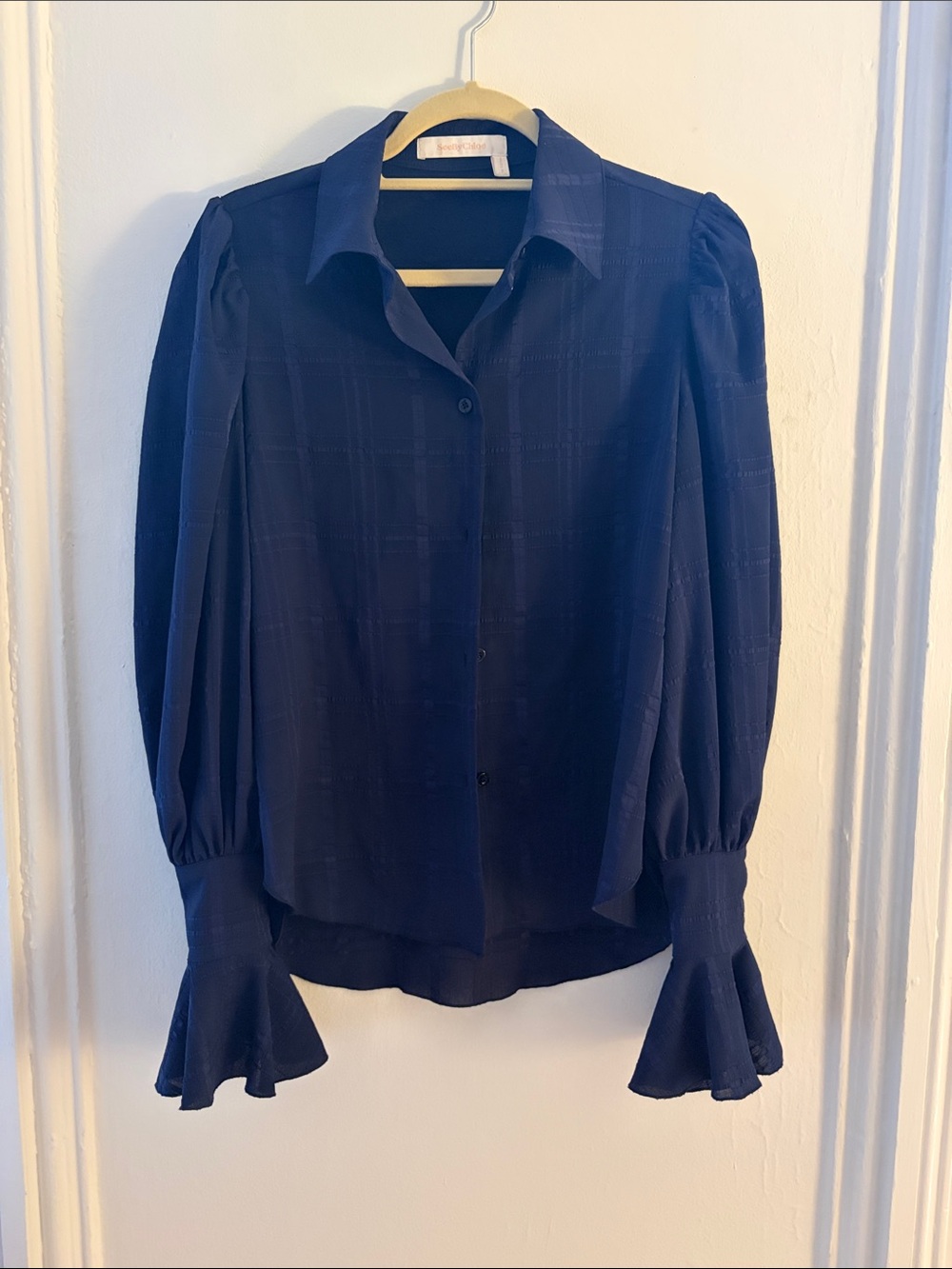 SEE BY CHLOE navy blouse with puff sleeves